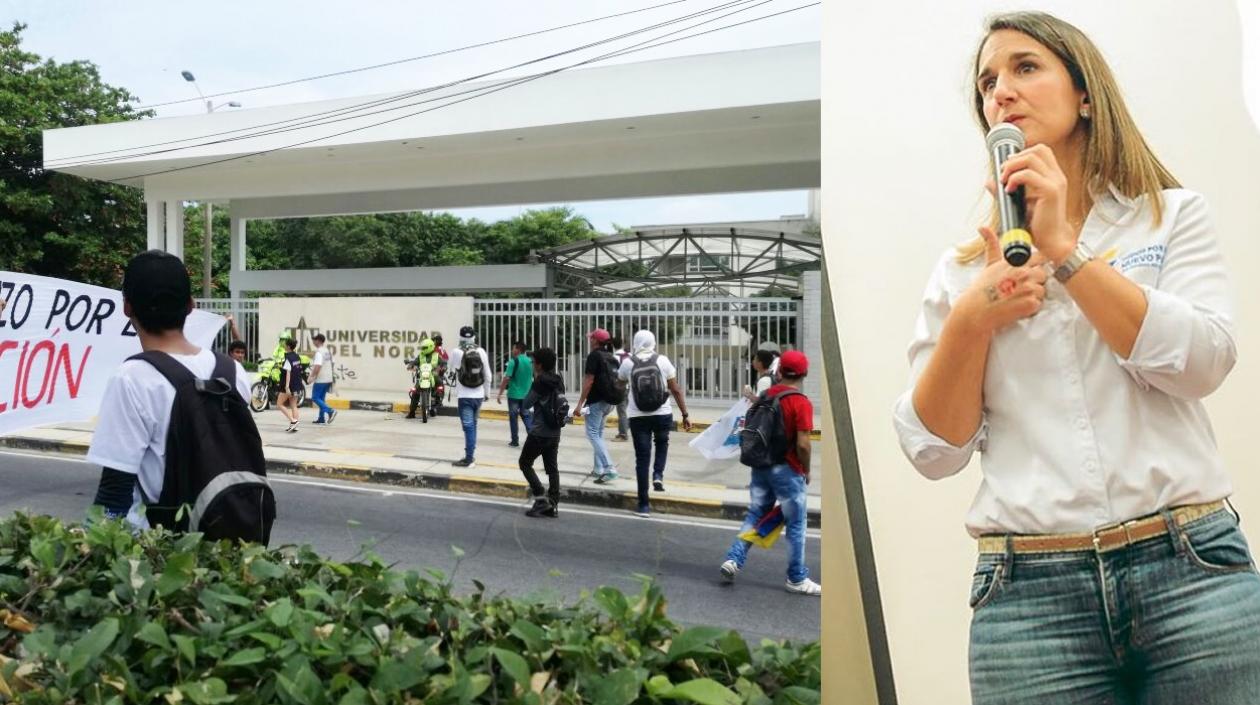 Estudiantes de Uniatlántico frente a la UniNorte y la Ministra Yaneth Giha