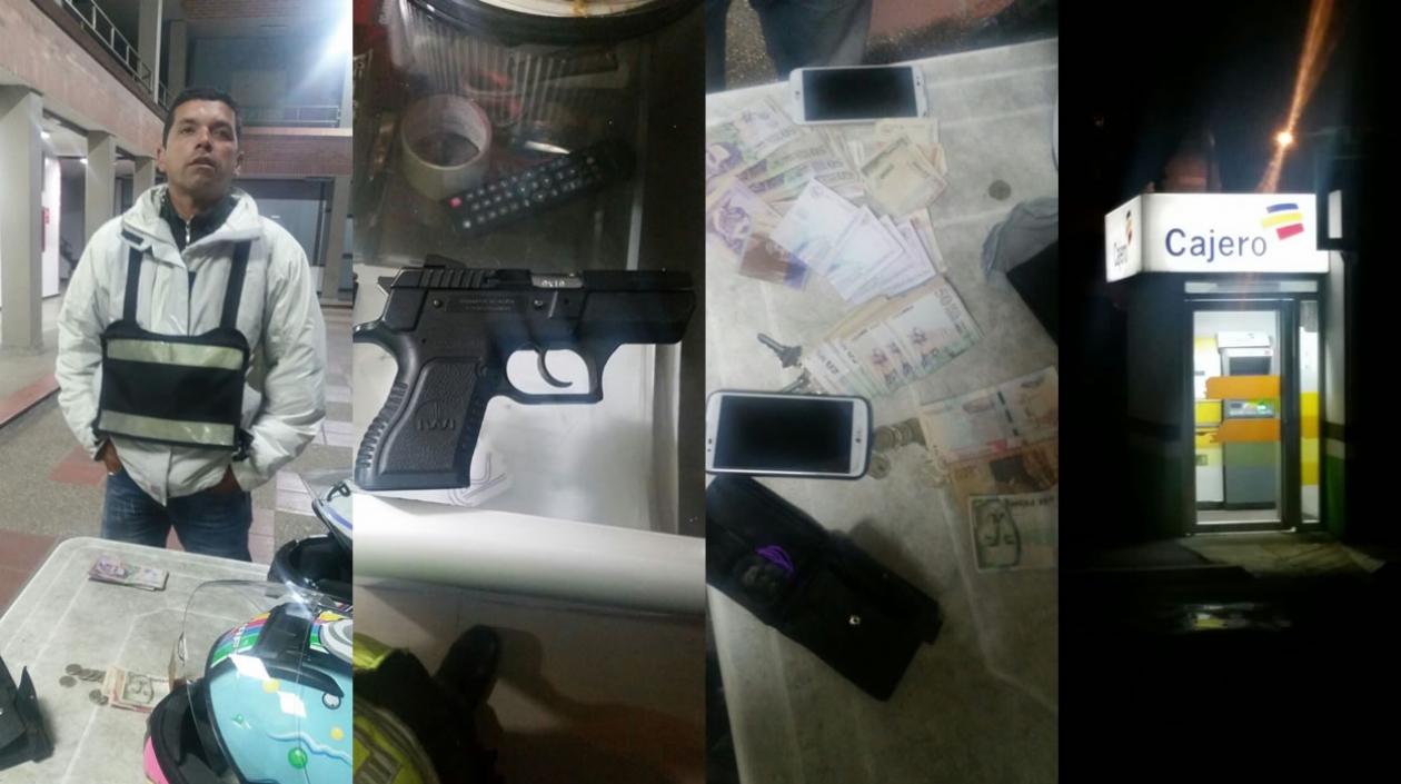 El intendente Rigoberto Isaza y los elementos incautados al momento de su captura.