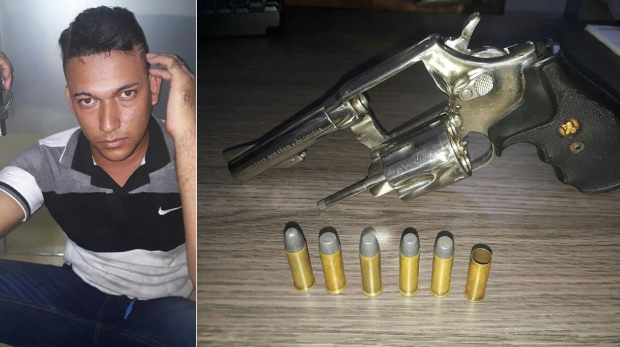 Luis Miguel Hidalgo Mendoza, de 24 años, uno de los capturados, con el arma y munición incautados.