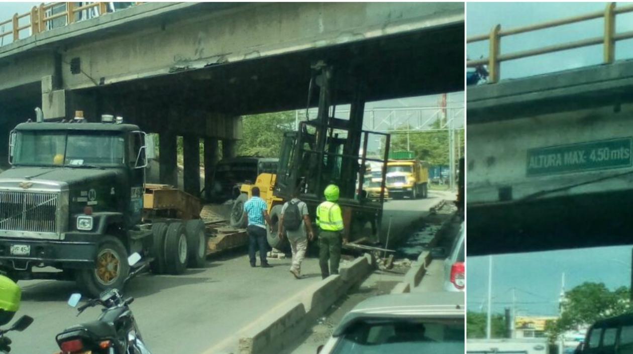 Foto del accidente en el puente de la Circunvalar con la calle 30 y la otra foto en donde se observa la medida de la luz del puente.