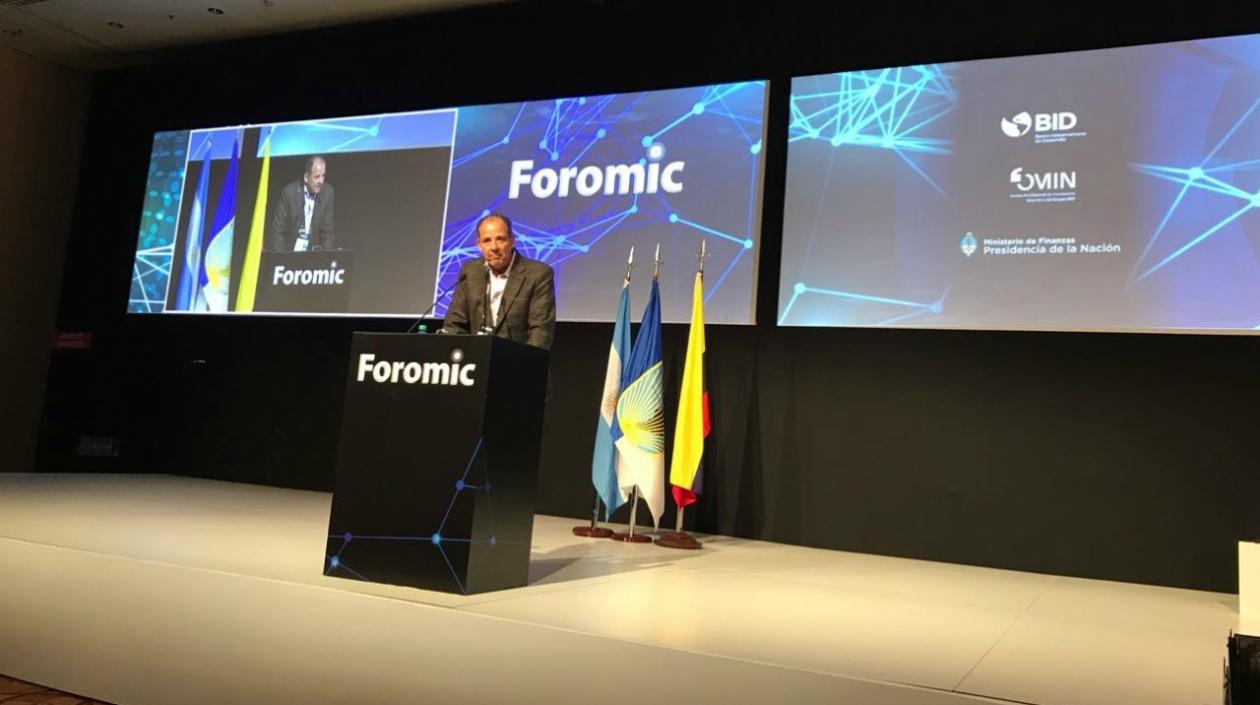 El secretario de Cultura del Distrito, Juan José Jaramillo, durante su intervención en el Formic, en Buenos Aires.