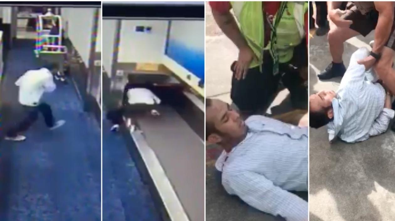 El hombre se metió por la máquina transportadora de equipaje para llegar a la pista del aeropuerto donde fue arrestado.