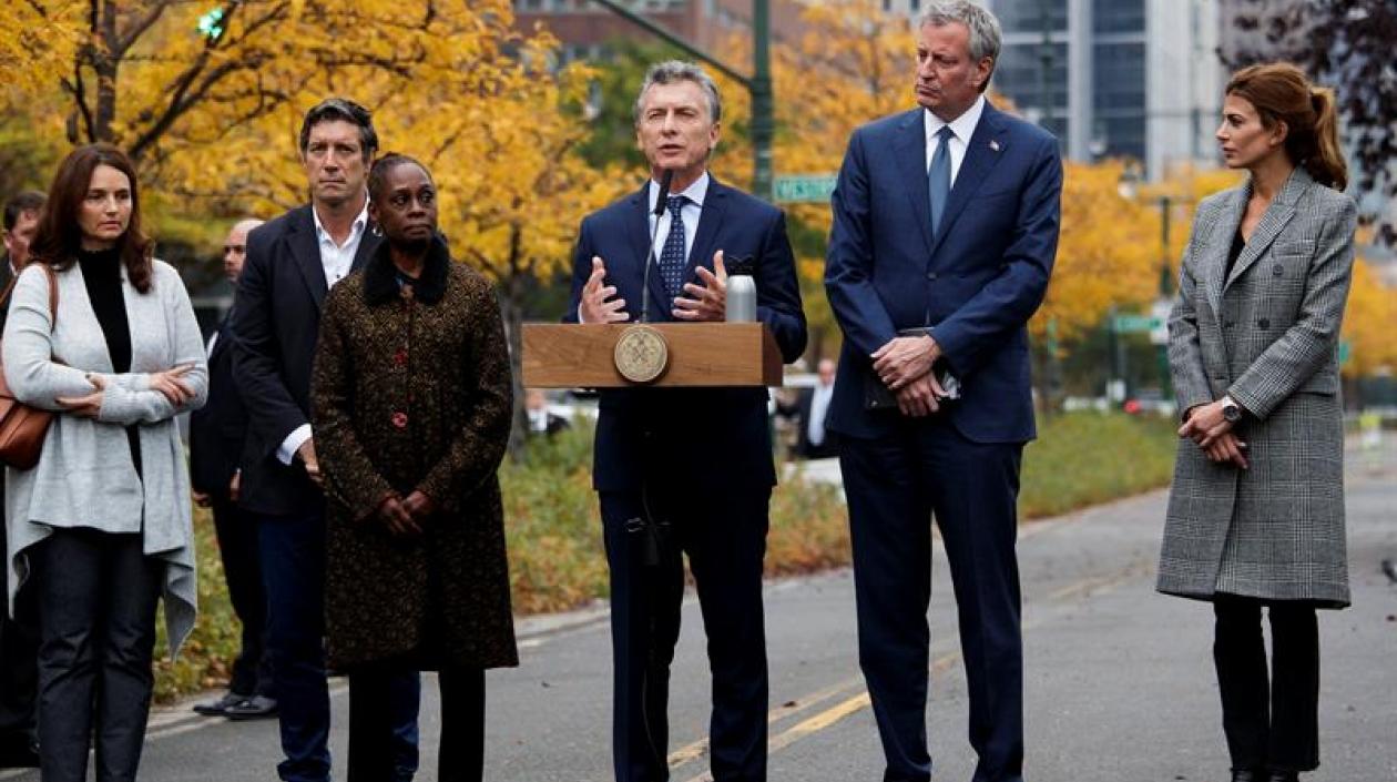 El Presidente argentino Mauricio Macri al lado del Alcalde de Nueva York, Bill de Blasio.