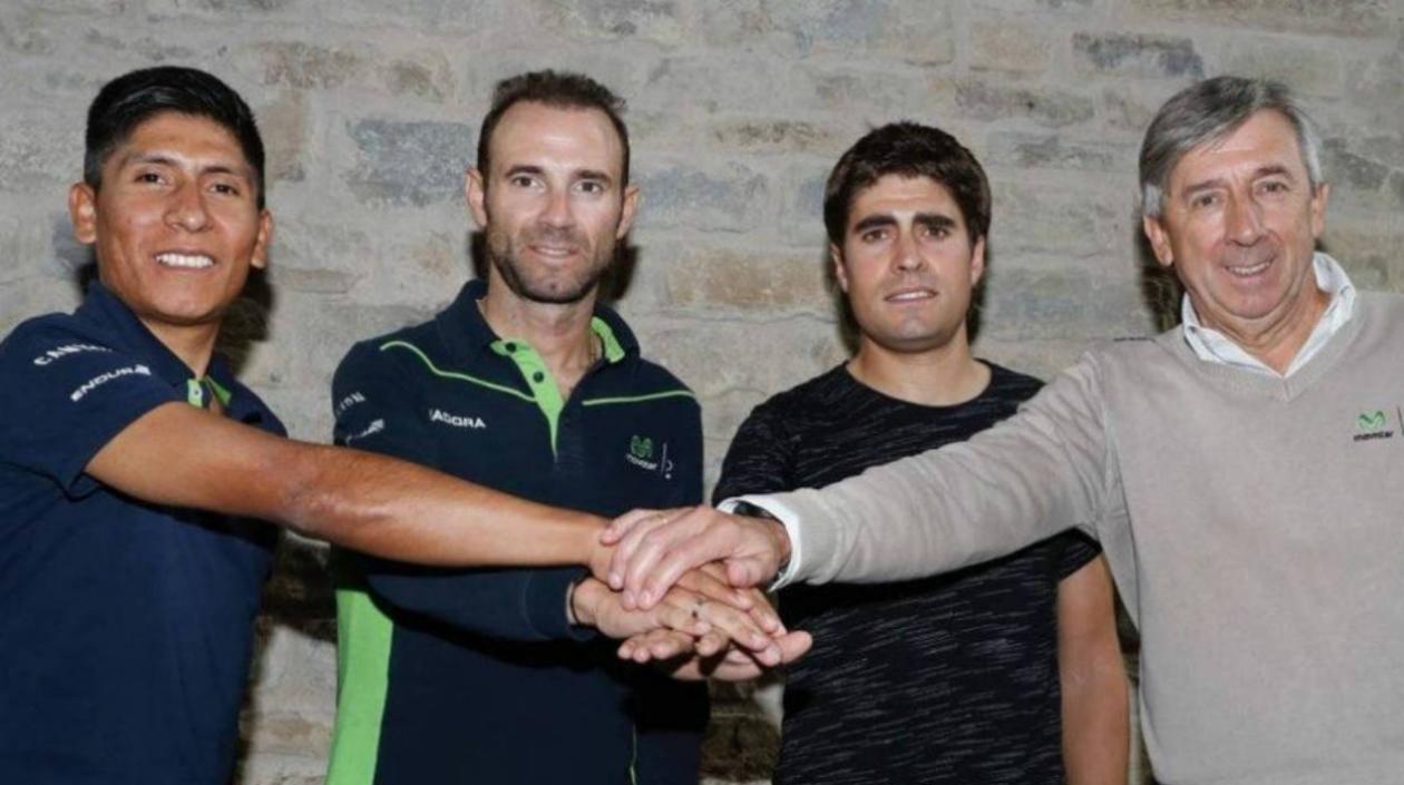 Unzue junto a Nairo Quintana, Alejandro Valverde y Mikel Landa.