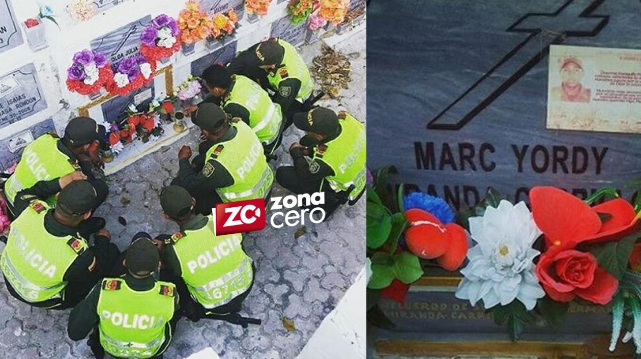 Varios de los compañeros alrededor de la tumba de Marc Jordi.