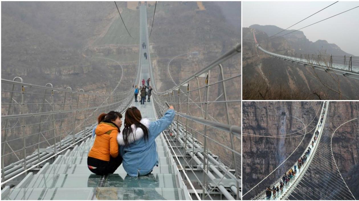Así disfrutan los turistas del puente de cristal.