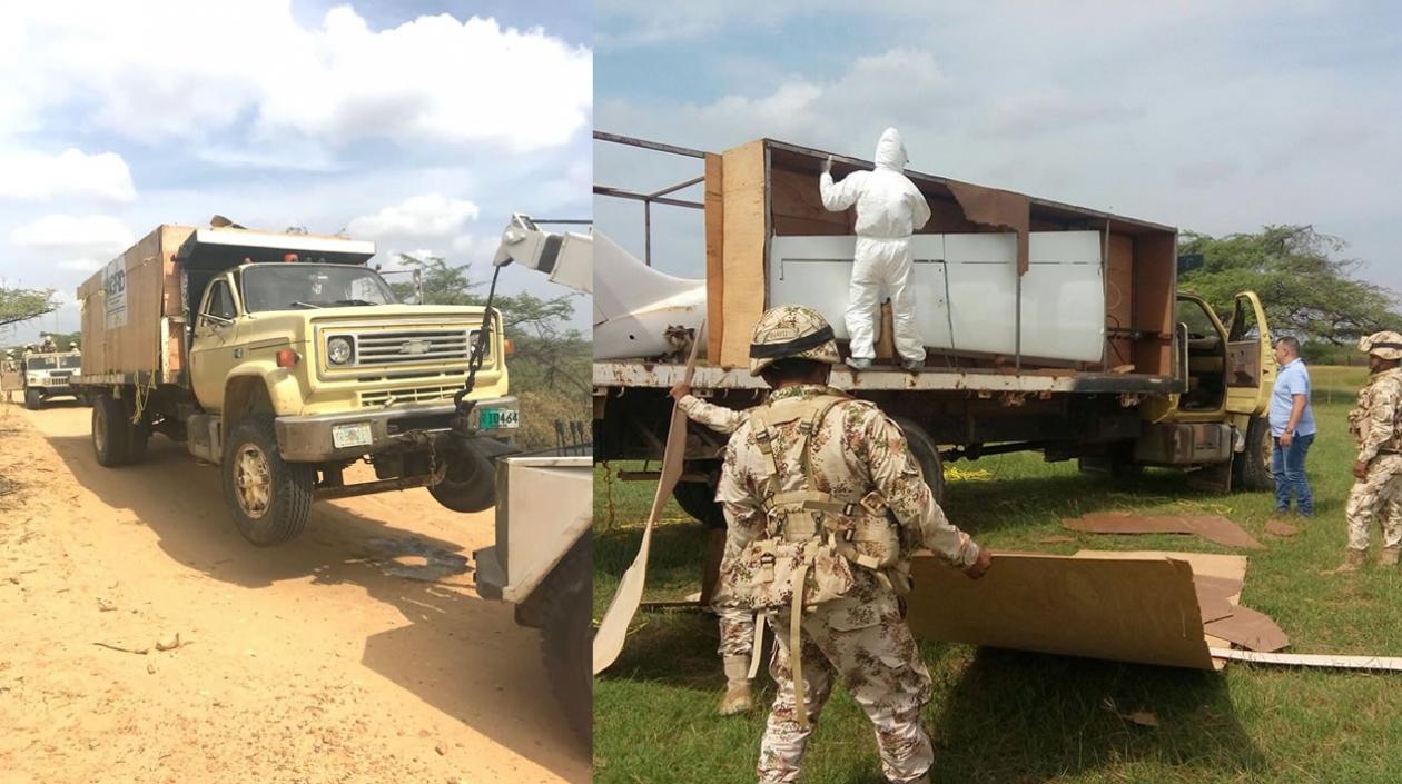 El vehículo en el que era transportada la aeronave.