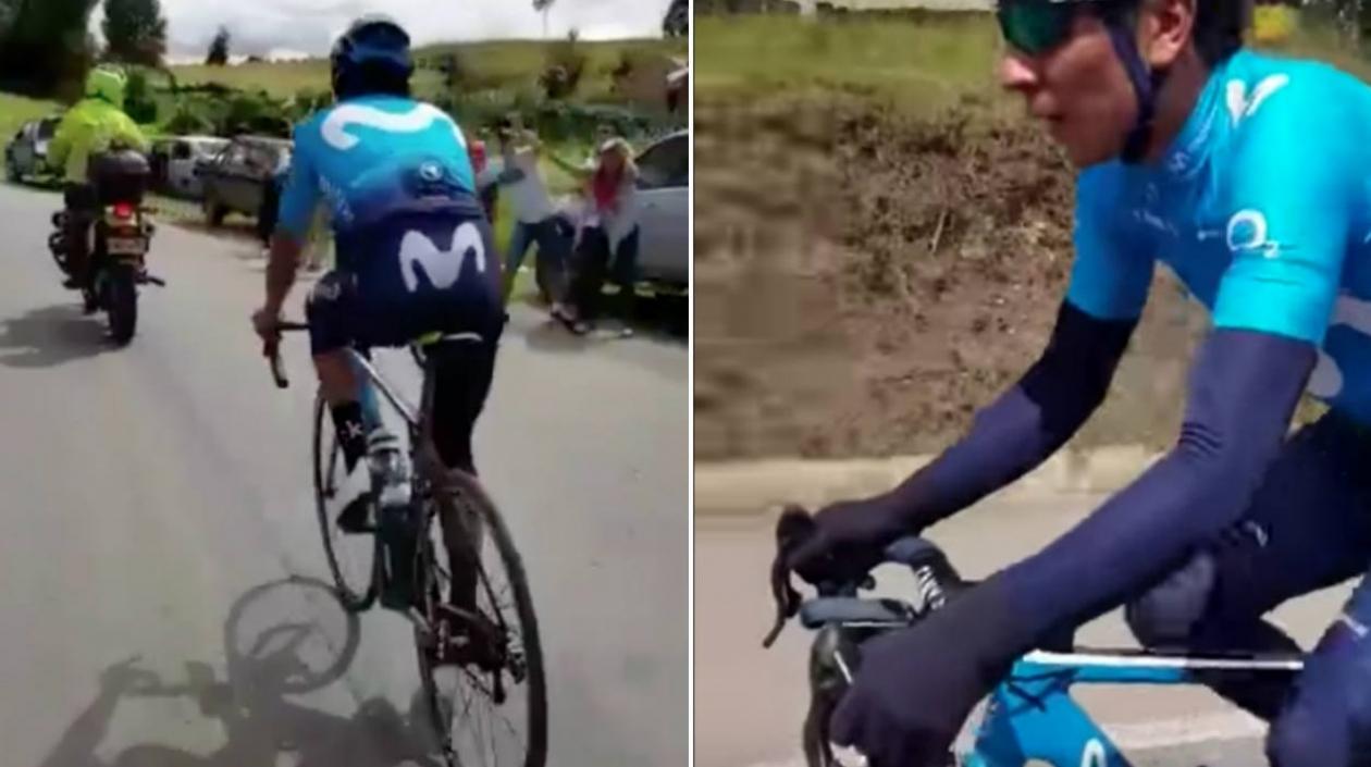 Nairo Quintana entrena ante la mirada de los aficionados. 