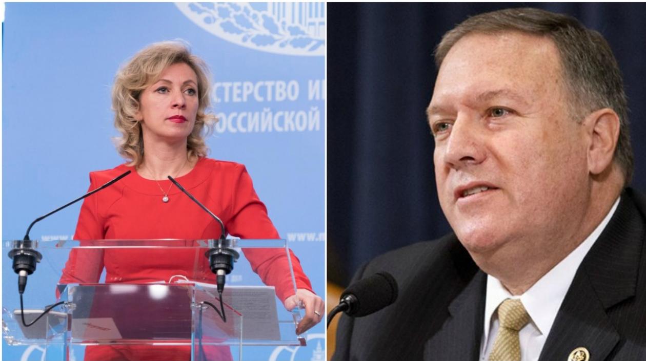 La portavoz rusa María Zajárova y el director de la CIA, Mike Pompeo.