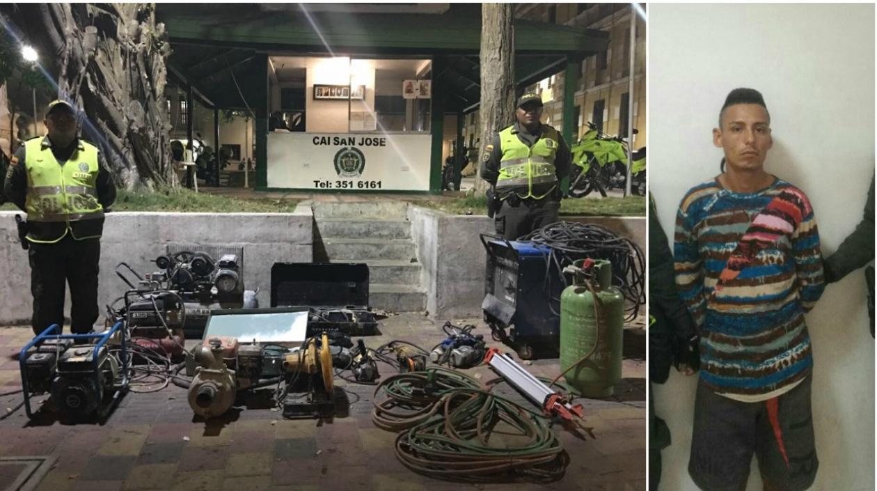 Elementos recuperados y el capturado Jesús Mauricio Guasguita Galvis.