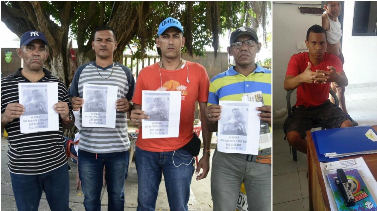 Rodolfo Sánchez Julio y sus compañeros con los carteles de se busca.