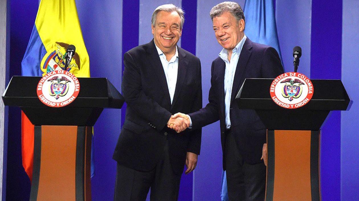 El Secretario General de la ONU António Guterres y el Presidente Juan Manuel Santos.