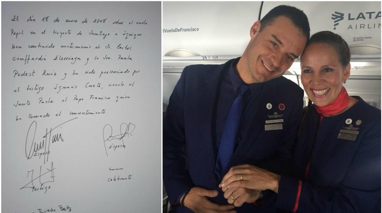 Acta de matrimonio y los recién casados Carlos Ciuffardi y Paula Podest Ruiz.