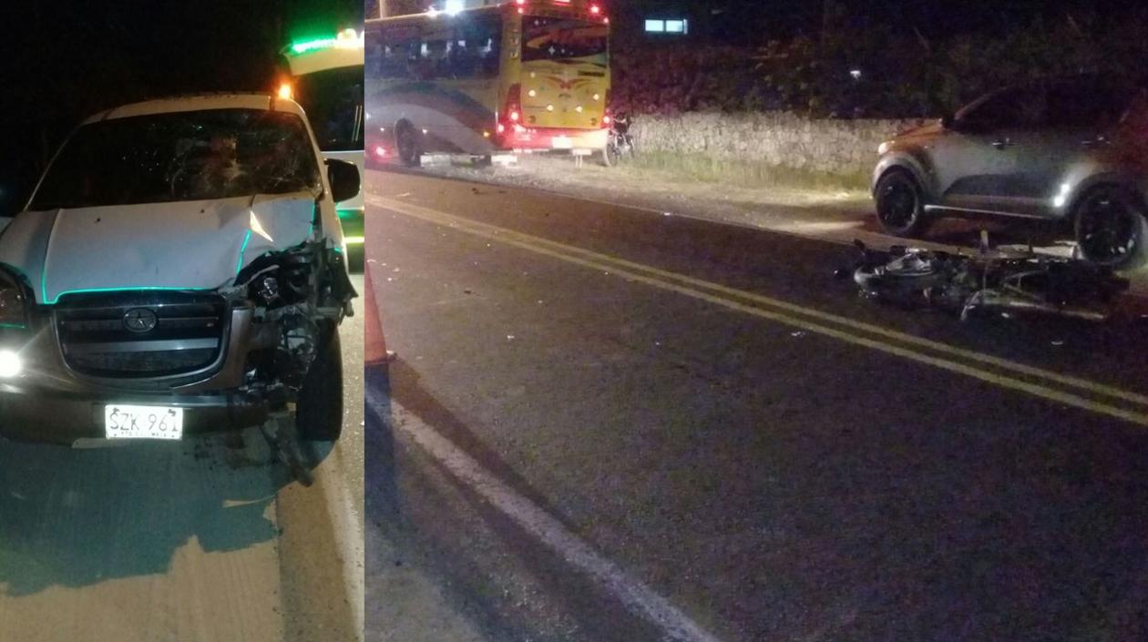 El vehículo y la moto involucrados en el accidente.