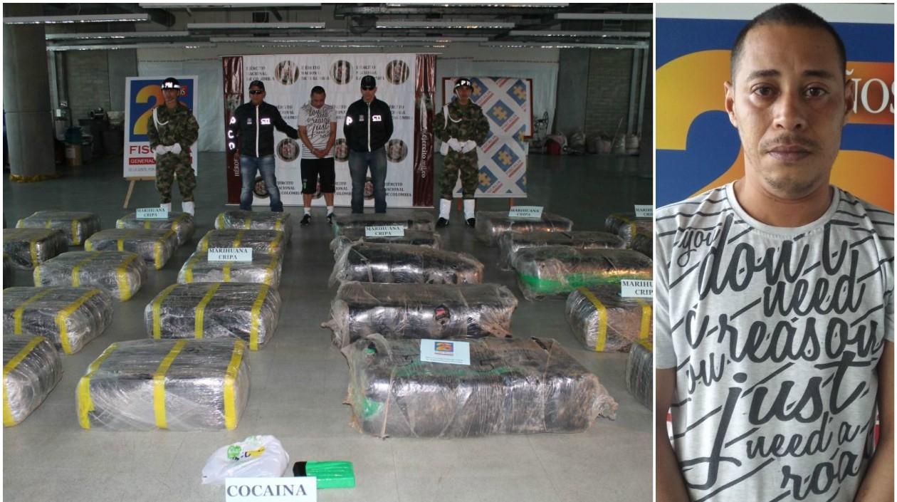 Marihuana incautada y el capturado Juan Carlos Zapata Amaya.