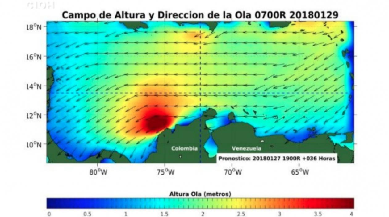 Los vientos alcanzan la intensidad de 23 y 30 nudos (42-55 km/h).