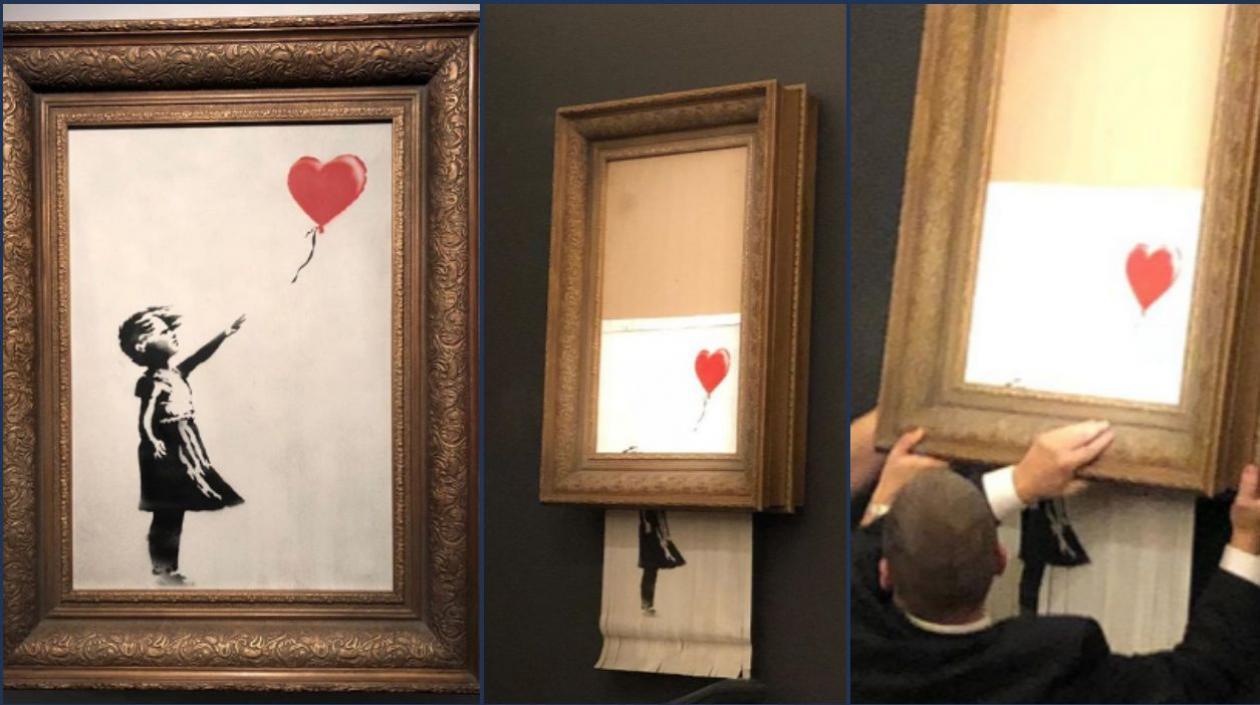 El cuadro cuando fue subastado y después cuando mediante dispositivo se destruyó.