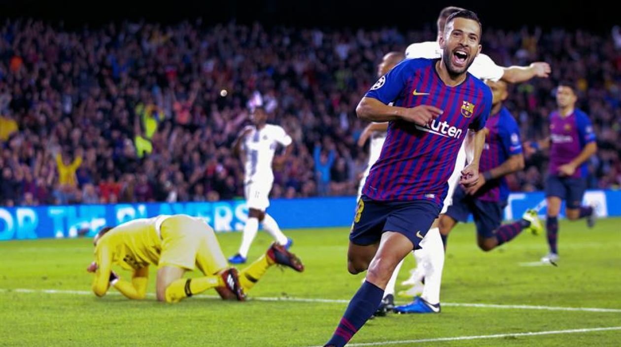 Jordi Alba tras anotar el segundo gol del Barcelona. 