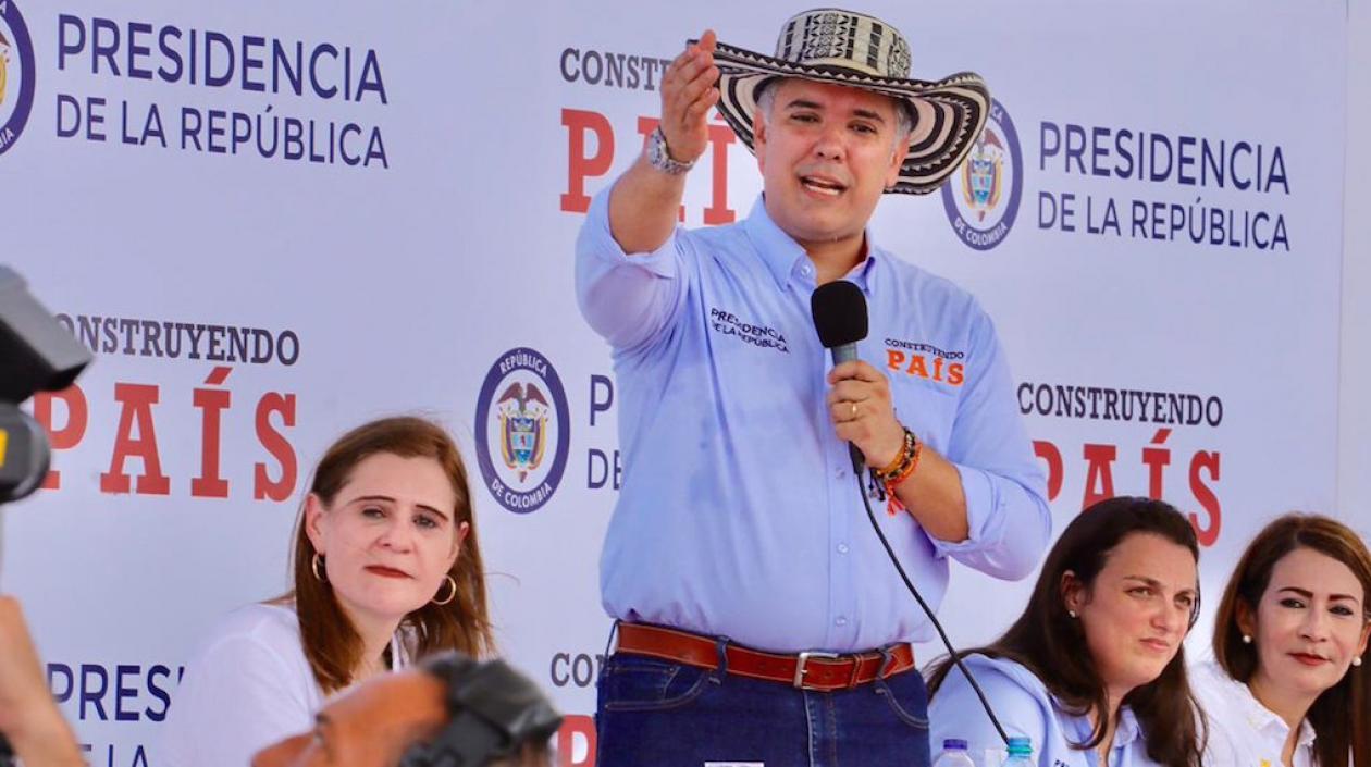 El Presidente Iván Duque interviniendo en Chinú.