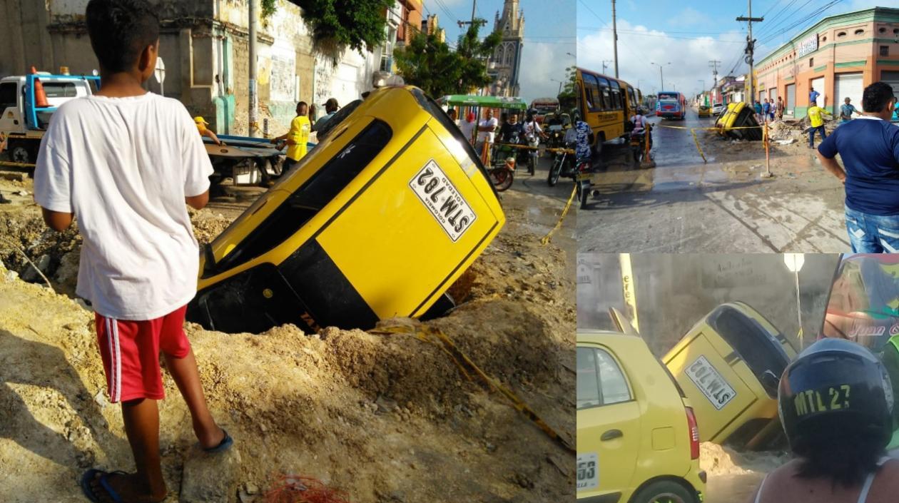 Así quedó el taxi tras el accidente.