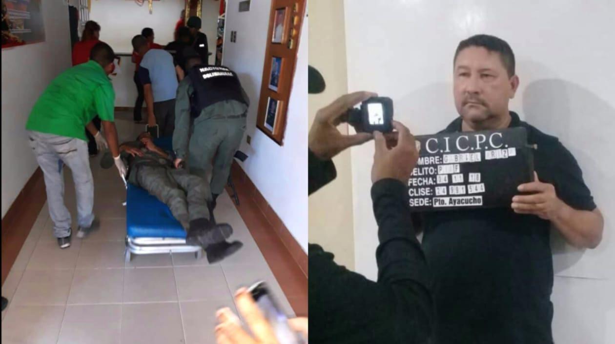 Un miembro de la GNB es auxiliado en un centro asistencial. A la derecha Gabriel Ariza, presuntamente miembro del ELN, quien habría participado en el ataque.