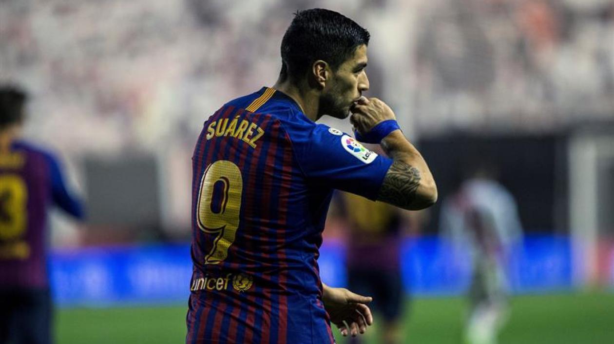 Luis Suárez celebrando el triunfo ante Rayo Vallecano.
