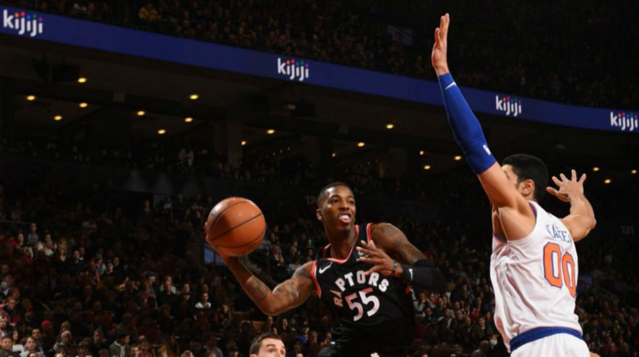 Acción del juego entre Raptors y los Knicks de Nueva York