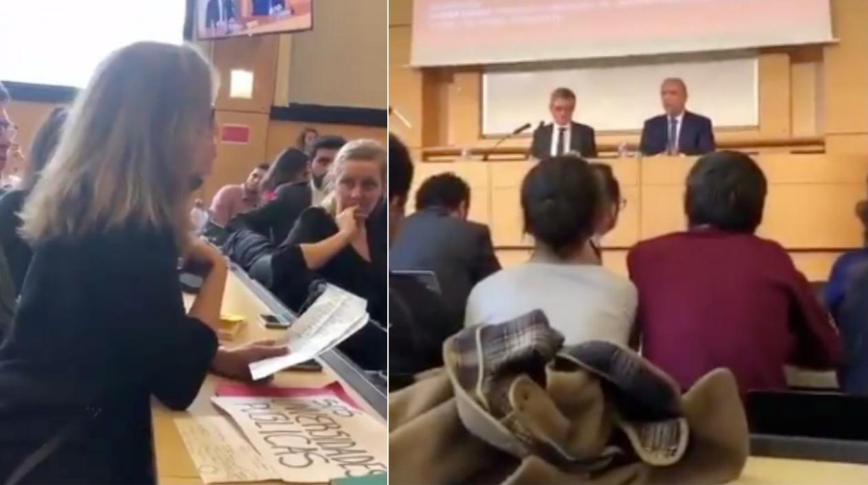 Docente de Universidad Nacional Catalina Toro durante su intervención ante el Presidente Duque en Francia.