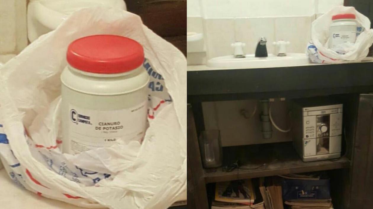 El tarro de cianuro encontrado.