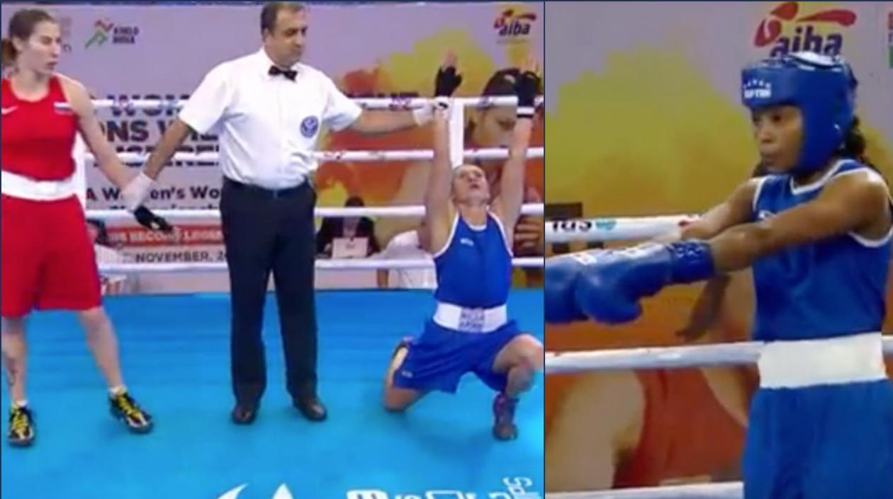 Yeni Marcela Arias, izquierda, ganó su combate; mientras Íngrit Valencia, a la derecha, lo perdió.