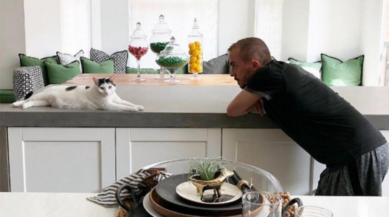 El actor Frankie Muniz y su gato.
