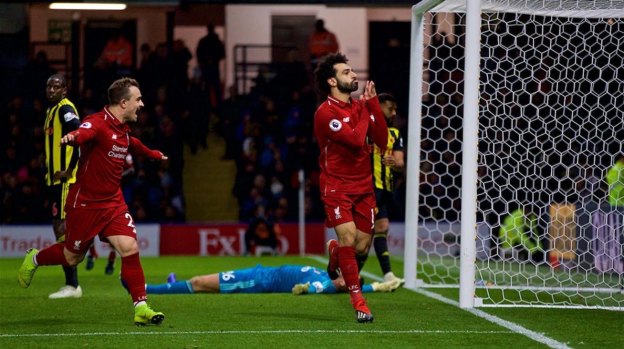 Mohamed Salah celebra su anotación. 