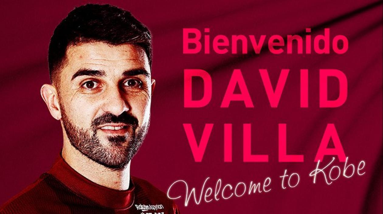 David Villa al ser presentado por el Vissel Kobe. 