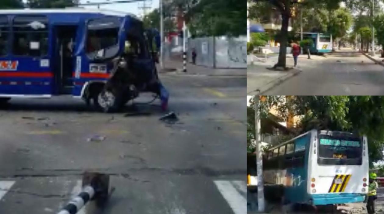 Así quedaron los dos buses involucrados en el hecho.