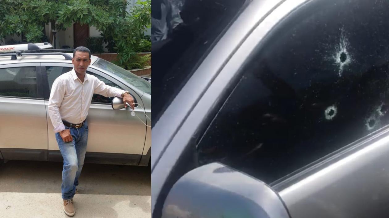 Iván Choles y los impactos de bala que recibió su camioneta.