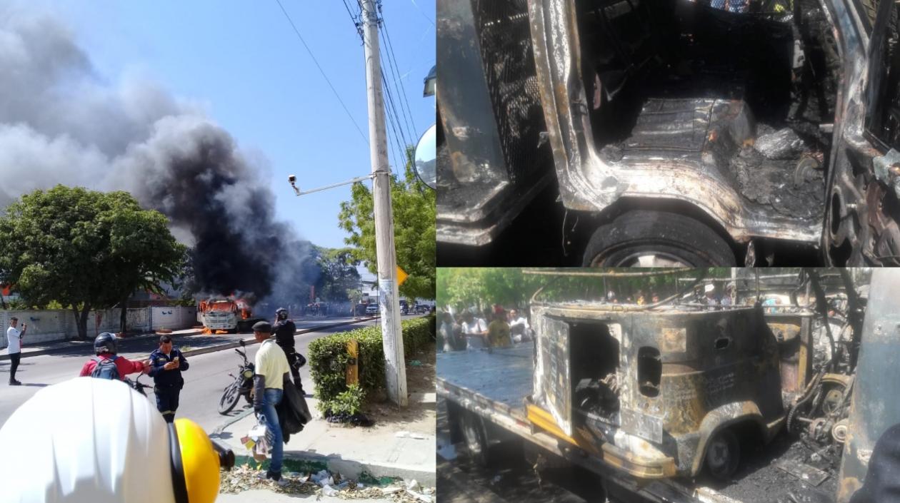 El incendio de la grúa ocurrió en la carrera 19 con calle 30 de Soledad. 