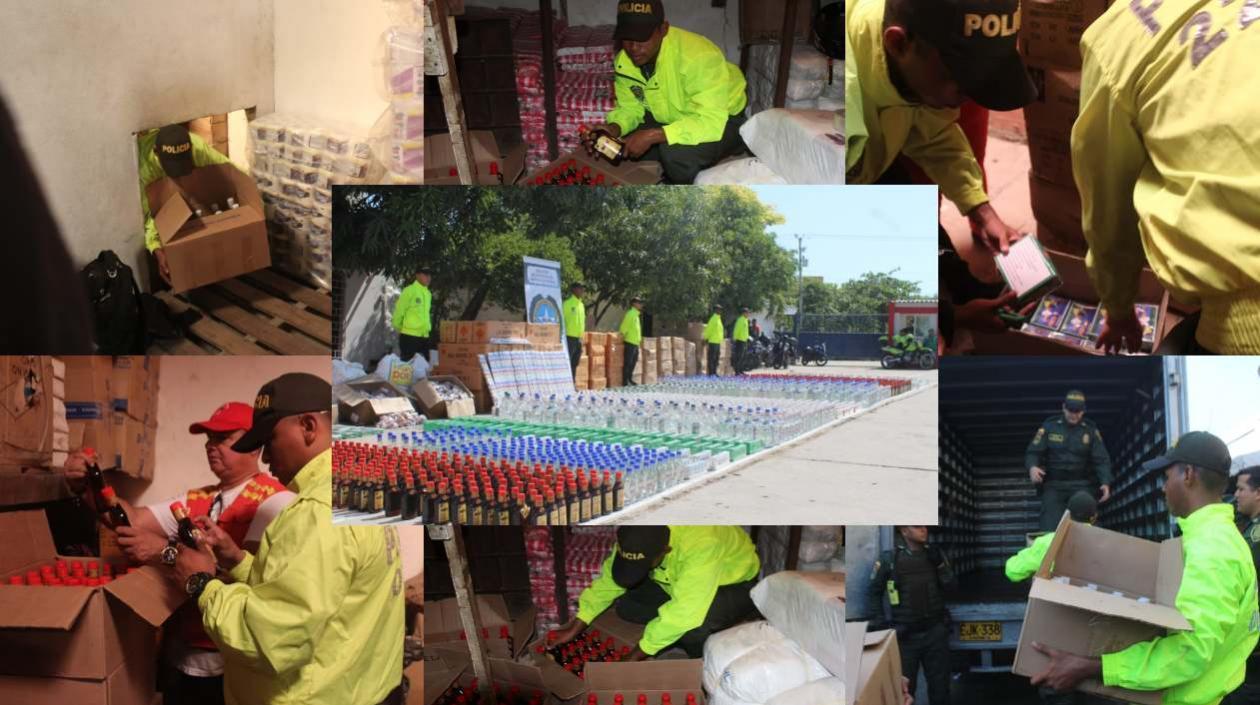 Imágenes del decomiso de licor y pólvora.
