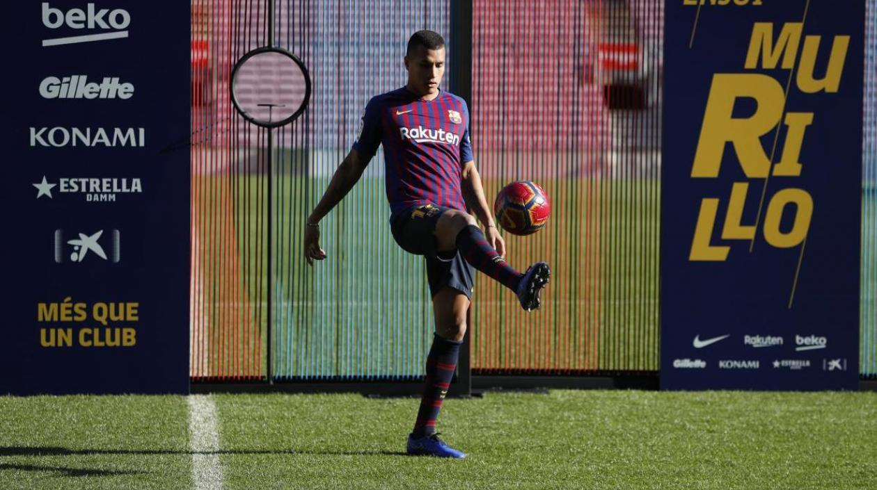 Jeison Murillo durante su presentación en el Camp Nou. 