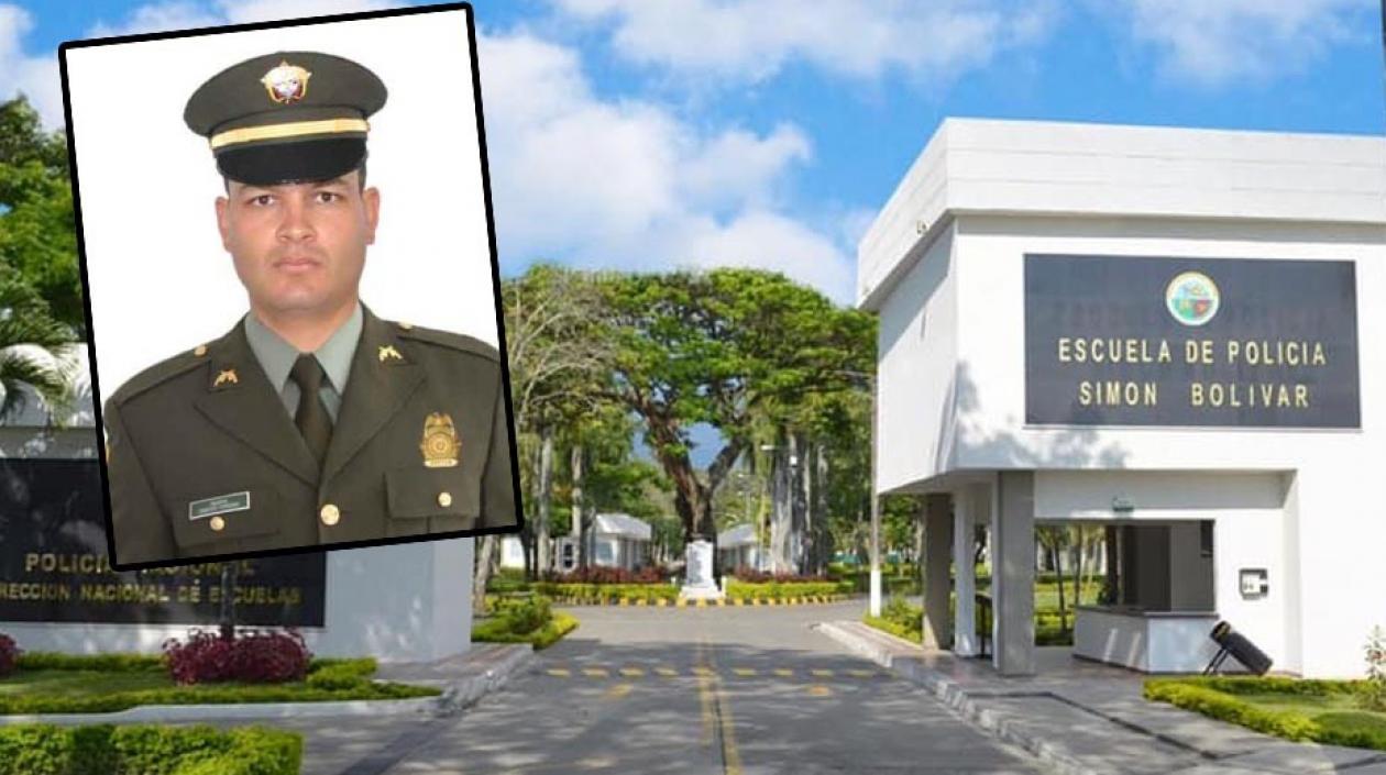 John Alexánder Sánchez, Intendente asesinado, y fachada de la Escuela Simón Bolívar.