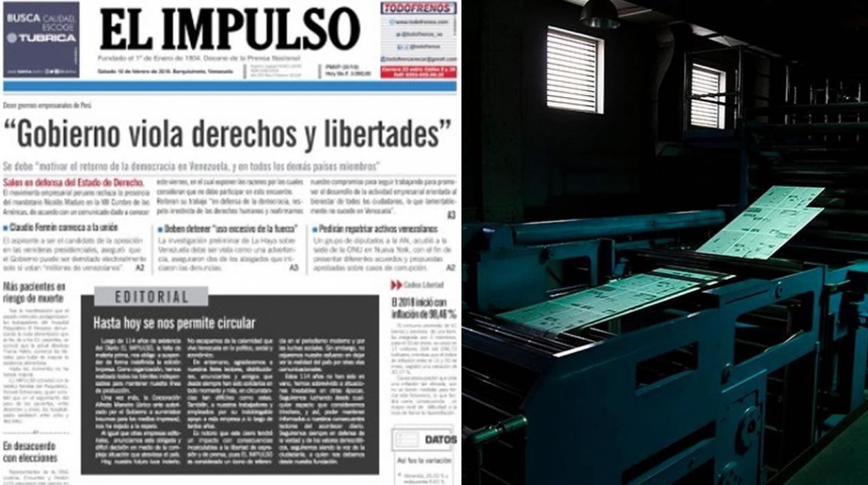 Portada de la edición impresa anunciando el cierre y la rotativa paralizada.