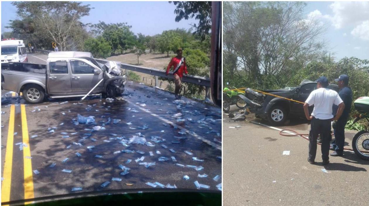 Una de las camionetas quedó atravesada en la vía.