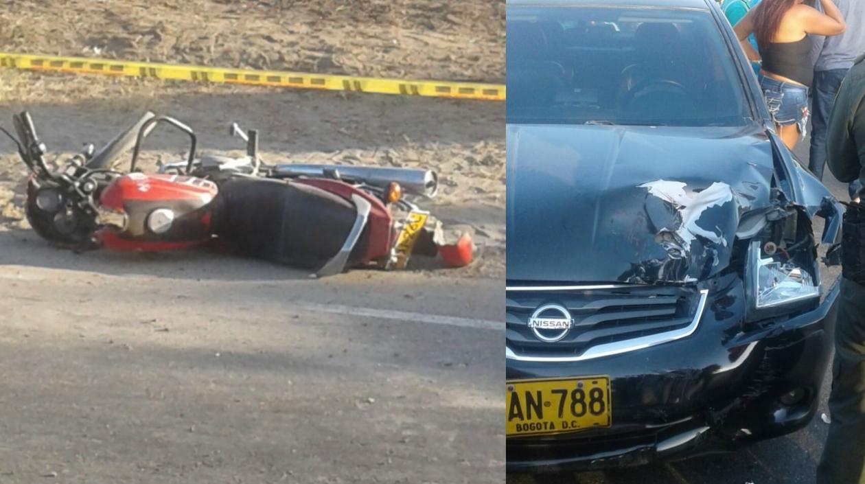 Moto y camioneta implicada en el accidente.