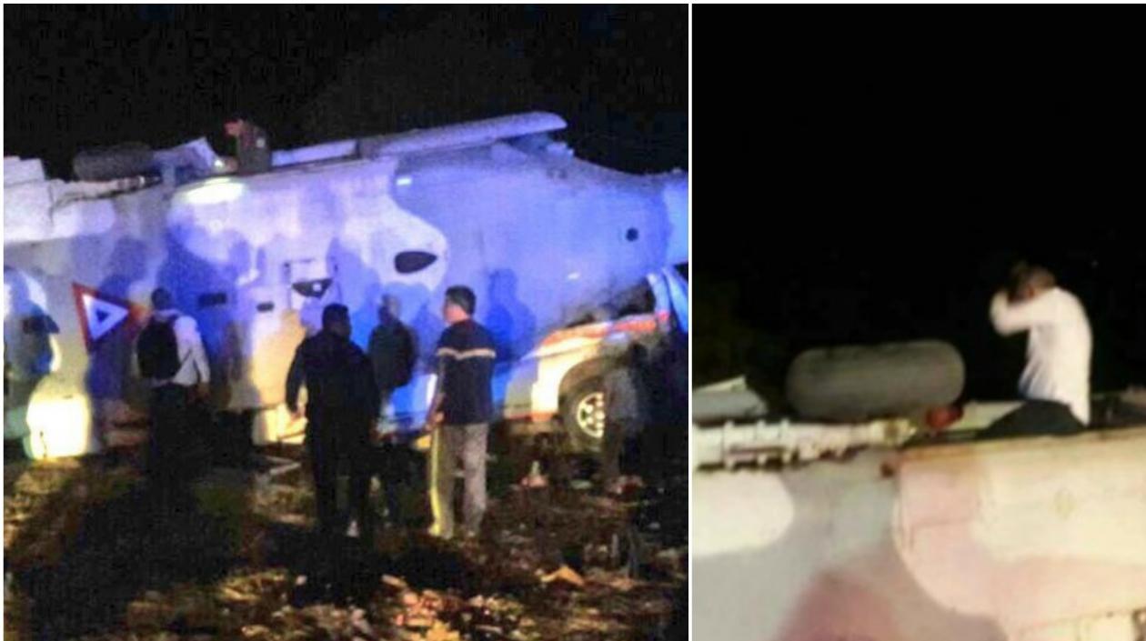 Así quedó el helicóptero en el que viajaban funcionarios.