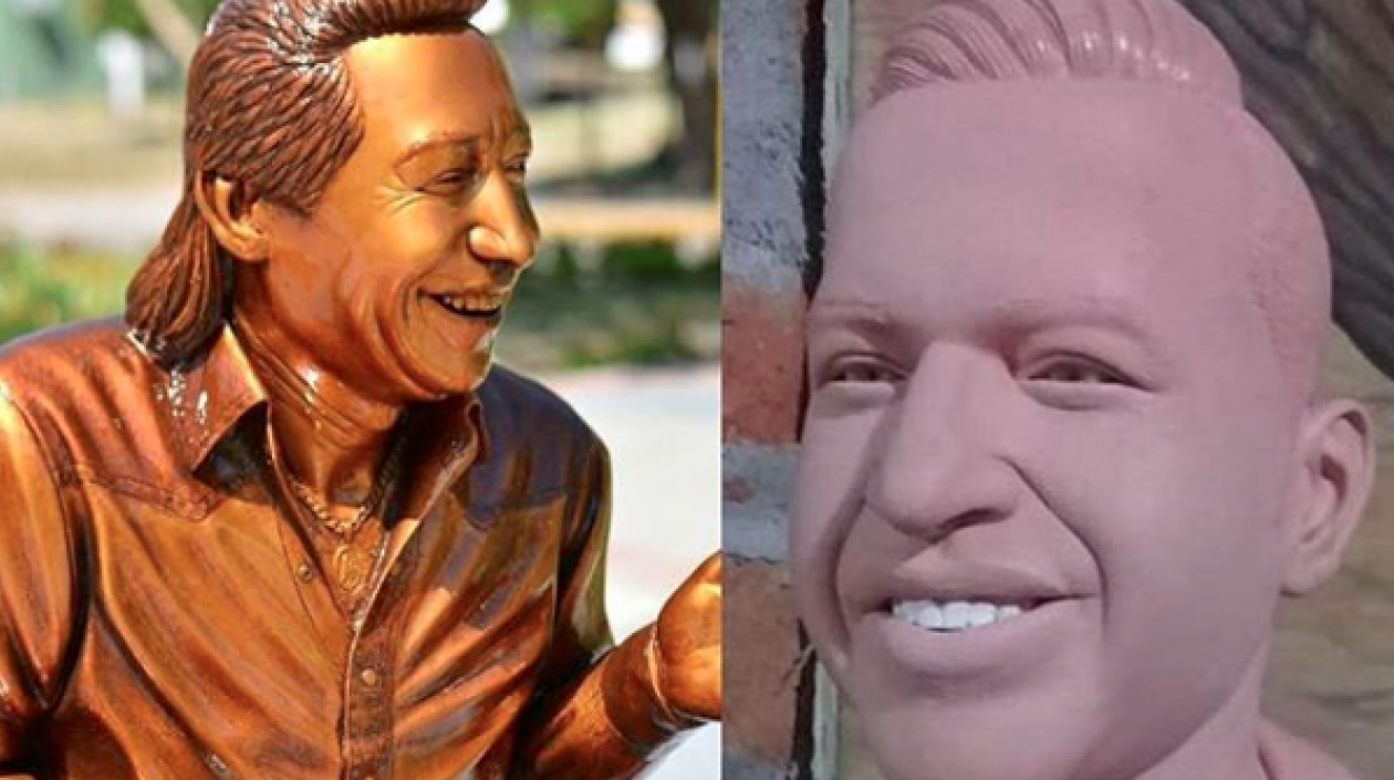 Estatua de Diomedes Díaz y la nueva escultura de Martín Elías.