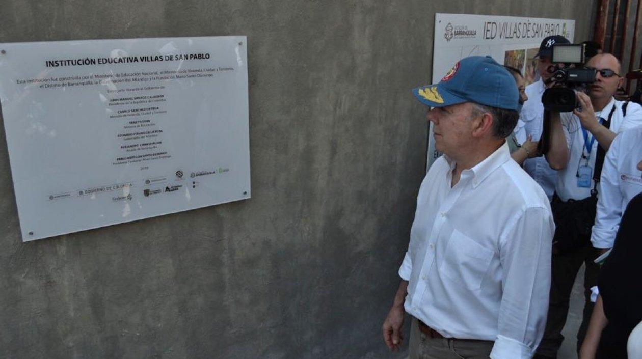 Juan Manuel Santos, presidente de Colombia, durante la inauguración del colegio Villas de San Pablo.