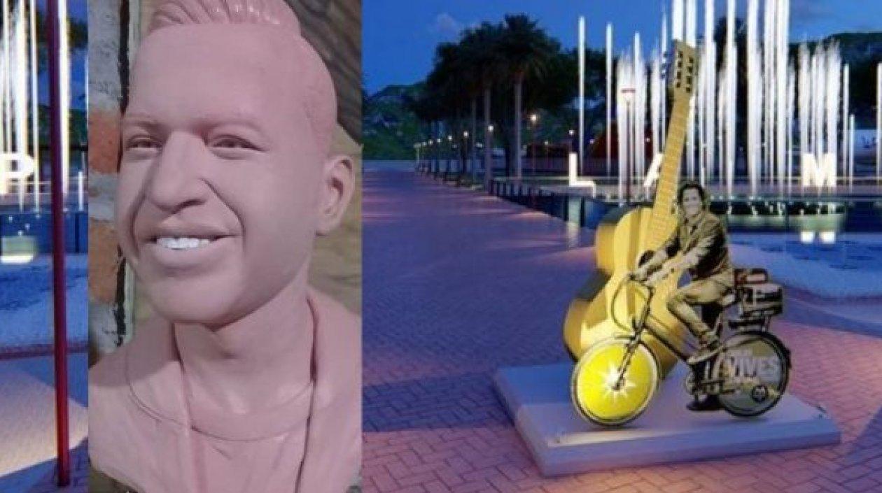 Estatua de Martín Elías y render de estatua de Carlos Vives.