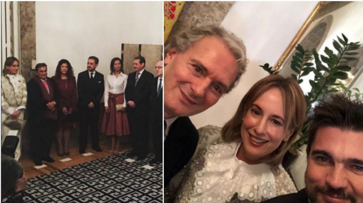 La diseñadora barranquillera Silvia Tcherassi durante la premiación junto a Sergio Cabrera y Juanes.