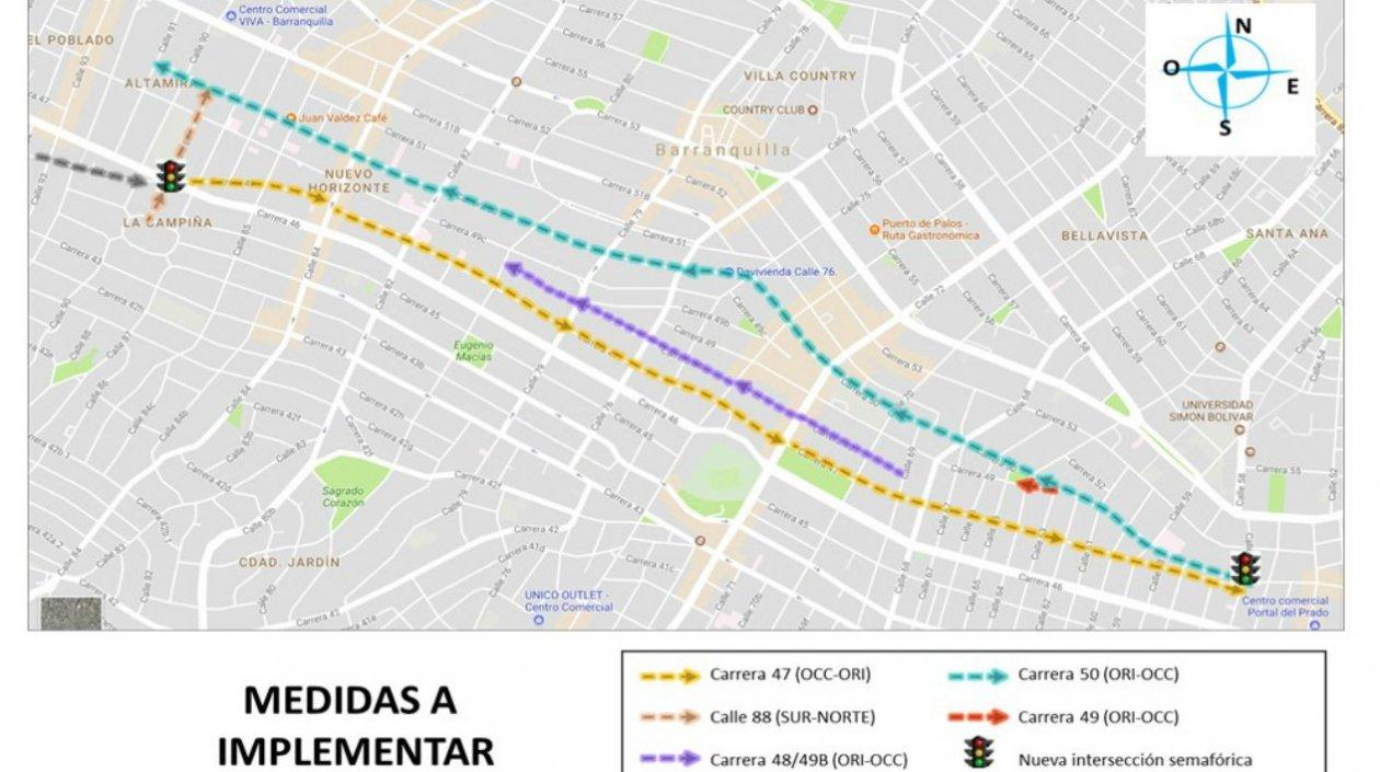 Este es el mapa suministrado por Secretaría de Tránsito de los cambios viales.