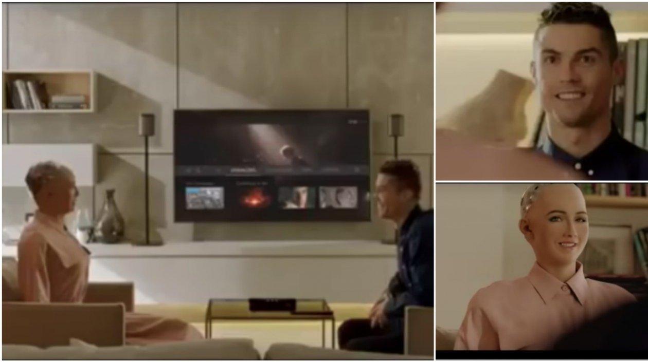 Robot Sophia y el jugador Cristiano Ronaldo.