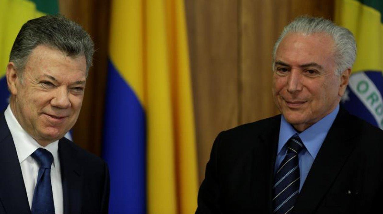 El Presidente Santos y su homólogo Michel Temer.